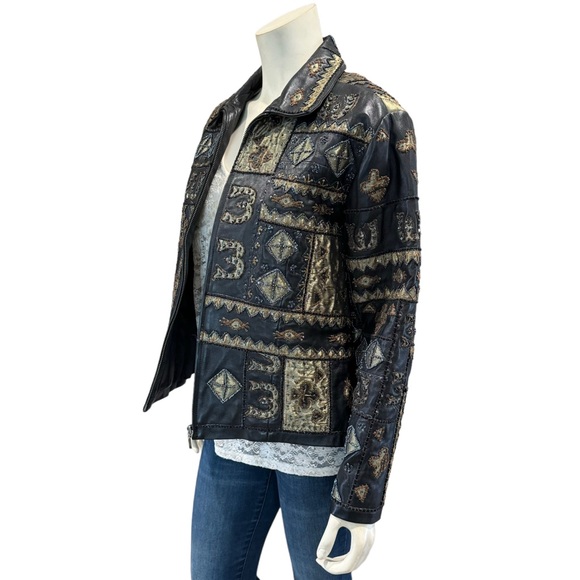 Chico’s Beaded and Embroidered Patchwork Leather Jacket - Picture 6 of 16